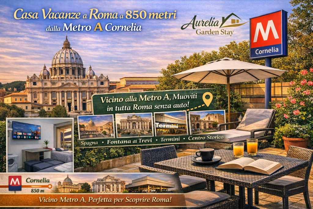 Casa Vacanze Roma vicino Metro A Cornelia, Aurelia Garden Stay, appartamento tranquillo e ben collegato, a pochi minuti dal Vaticano e dal centro.